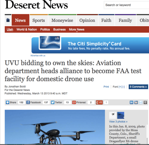 UVU sponsoring bid for domestic drone use.